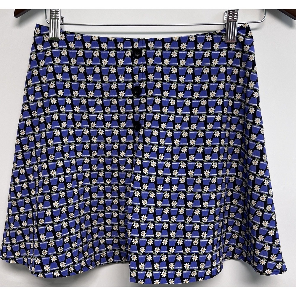 VTG‎ 90s Grunge Daisy Flower Pot Mini Skirt Sz 7 Fairy Hippie Boho Academia